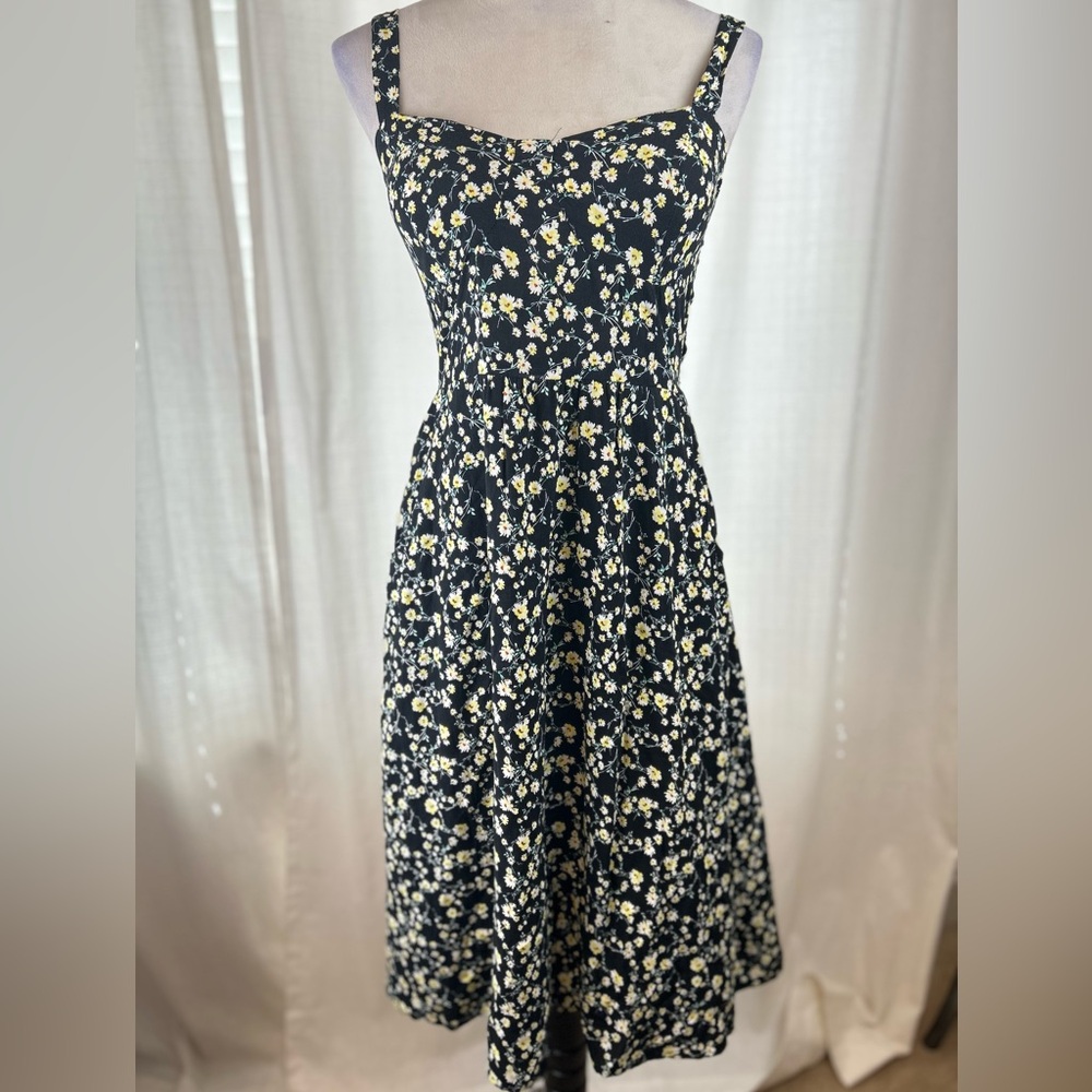 Women's As U Wish Black and White Floral Midi Summer Light Dress Size Small